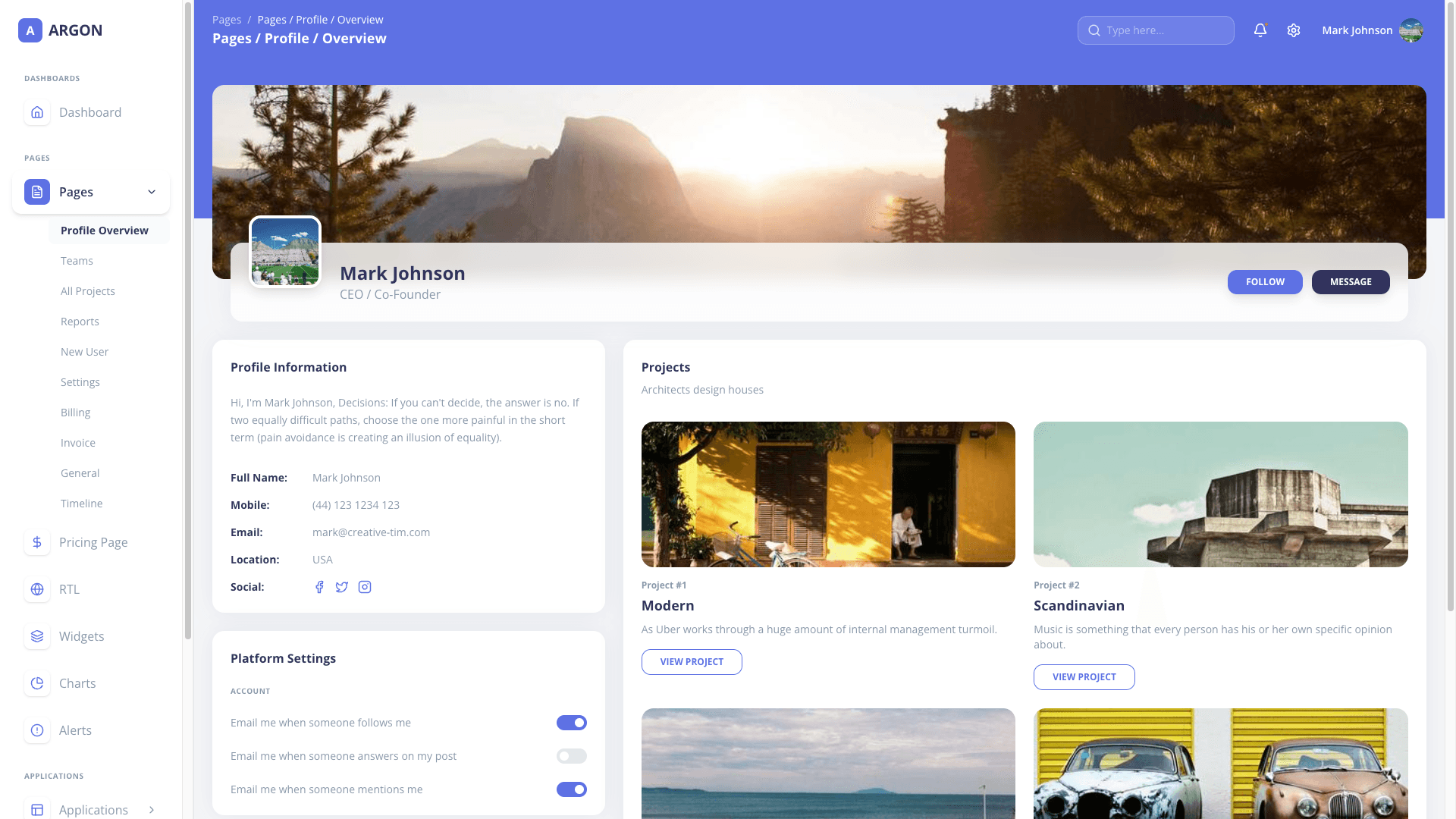 Argon Dashboard Chakra PRO