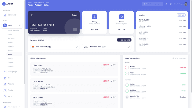 Argon Dashboard Chakra PRO