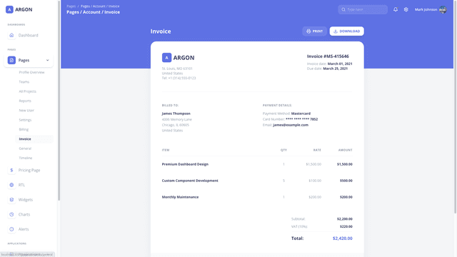 Argon Dashboard Chakra PRO