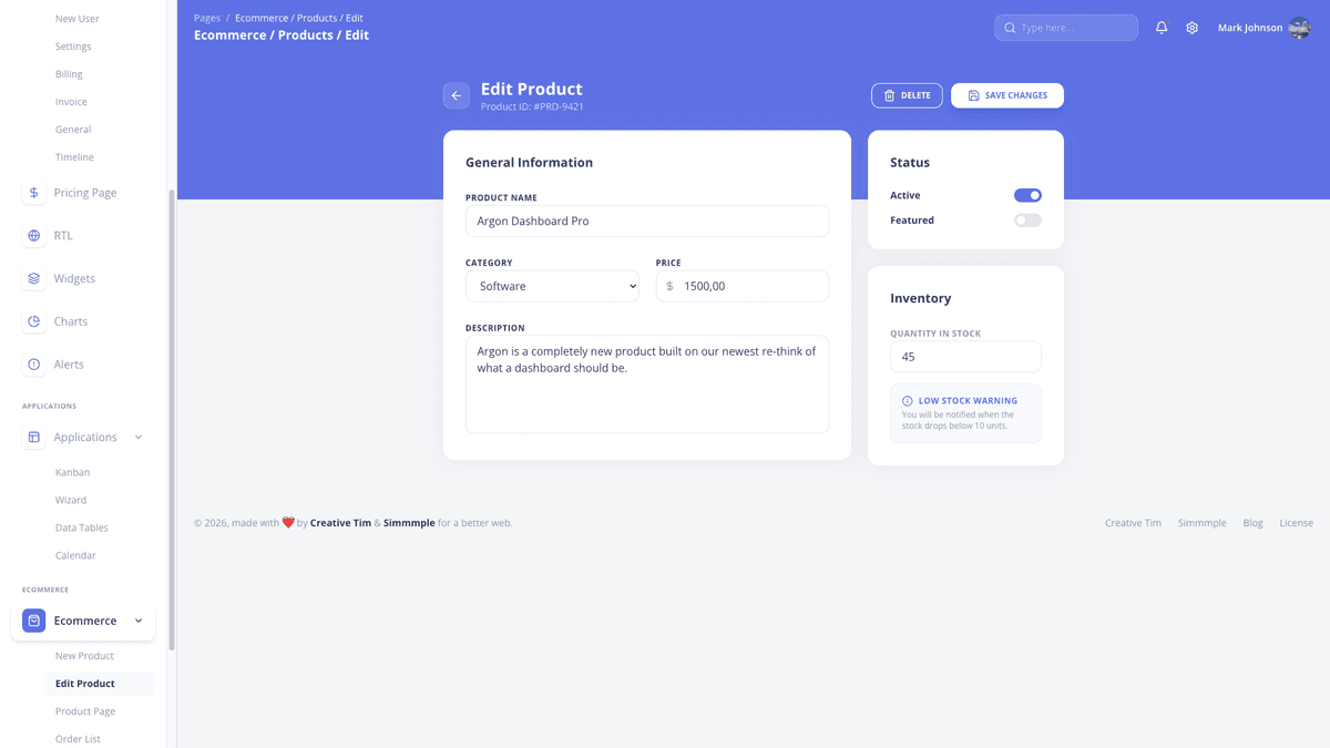 Argon Dashboard Chakra PRO