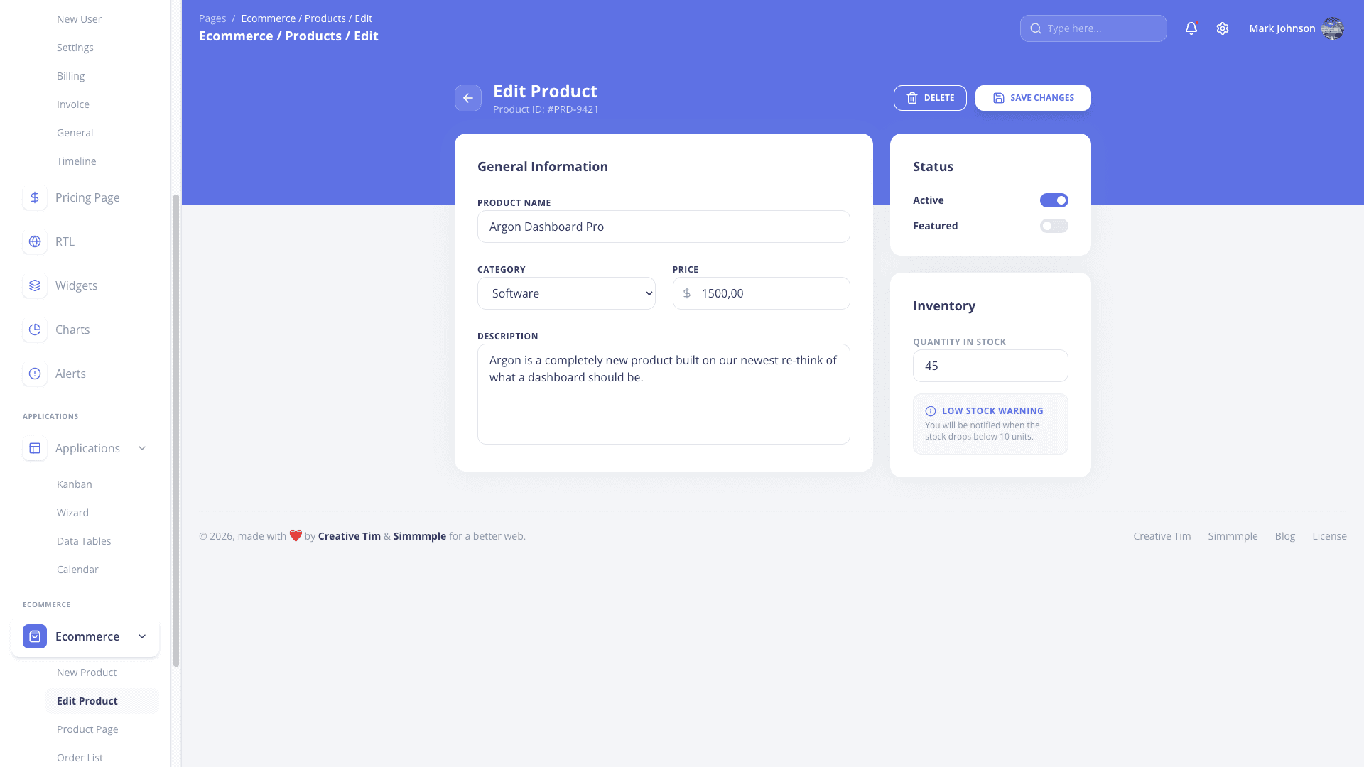 Argon Dashboard Chakra PRO