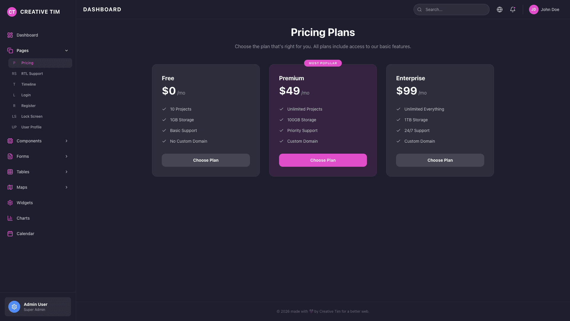 Black Dashboard PRO React