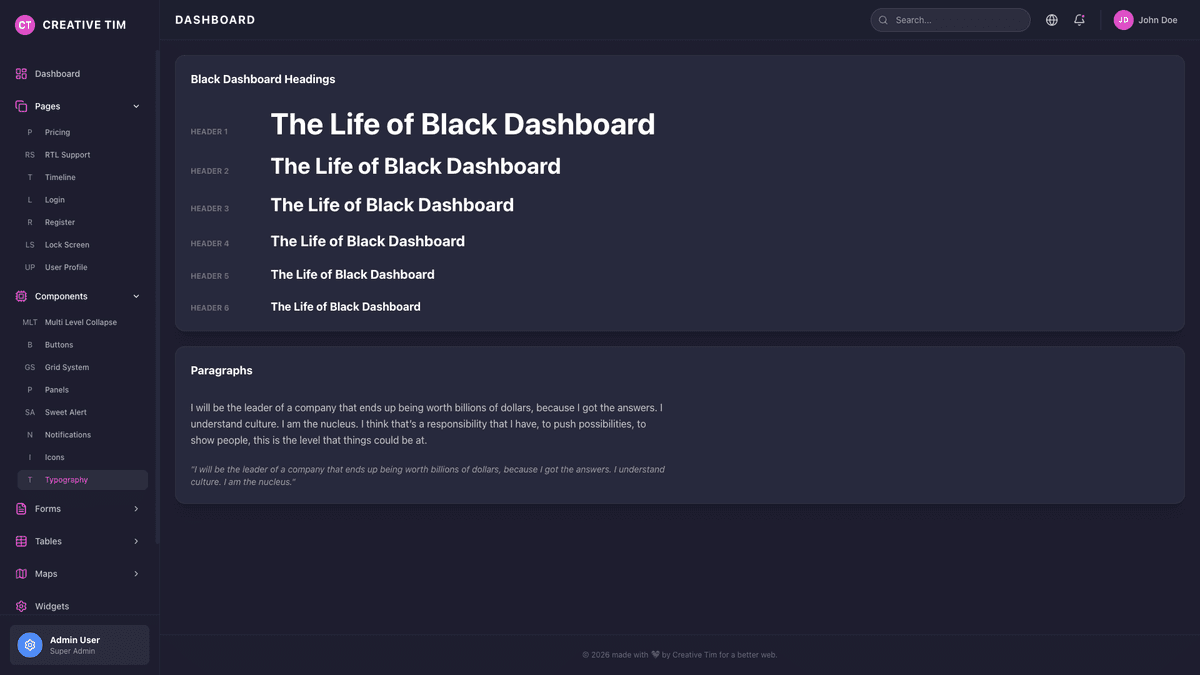 Black Dashboard PRO React