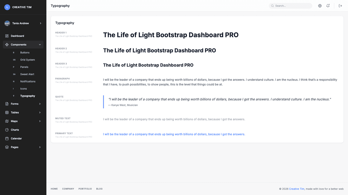 Light Bootstrap Dashboard PRO React