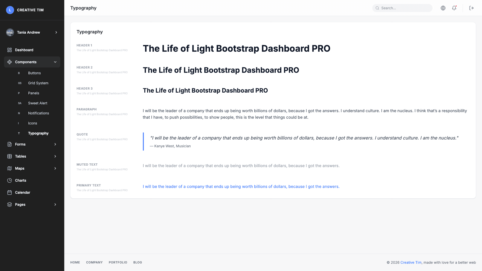 Light Bootstrap Dashboard PRO React