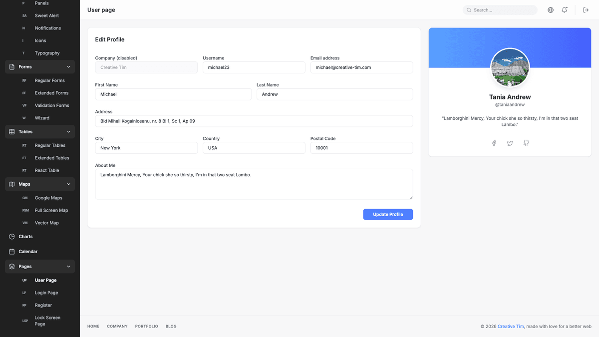 Light Bootstrap Dashboard PRO React