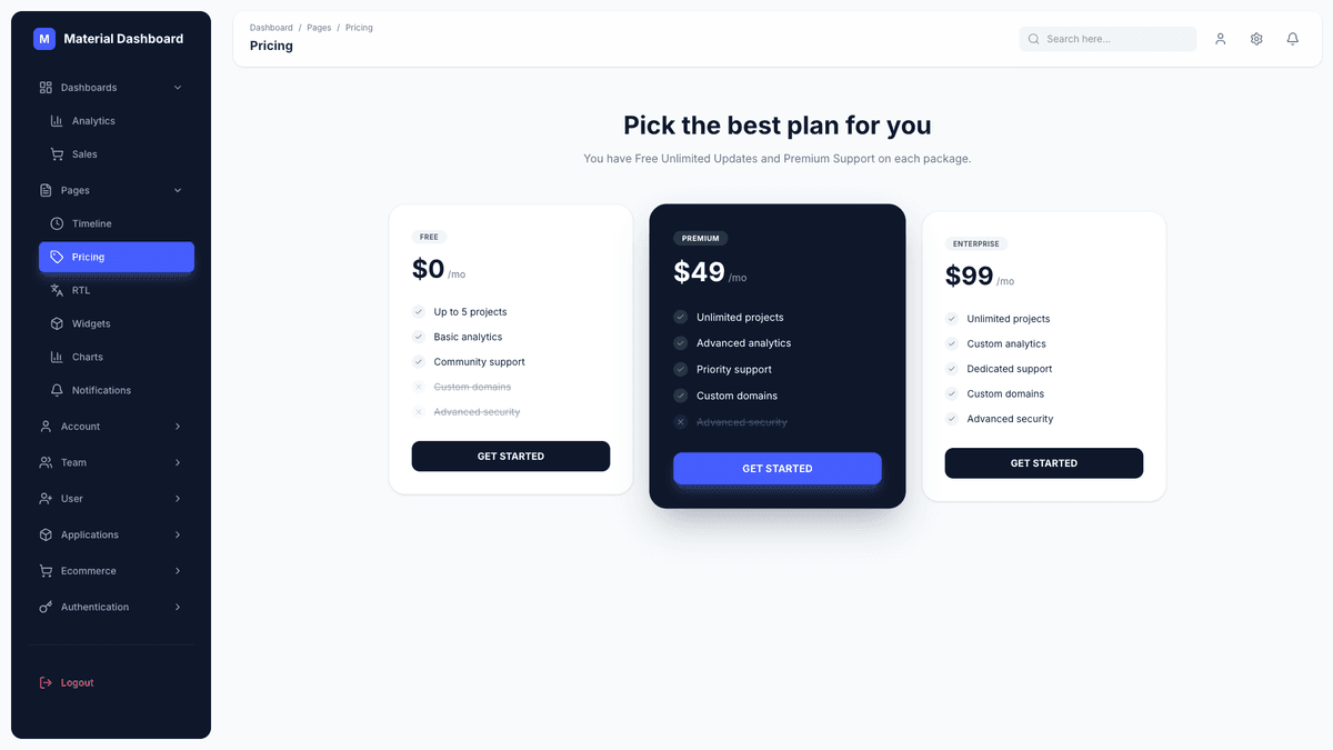 Material Dashboard 3 PRO React