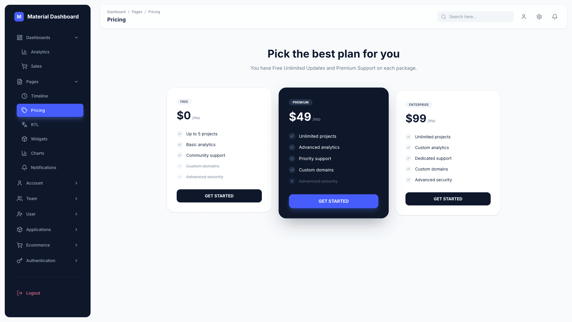 Material Dashboard 3 PRO React