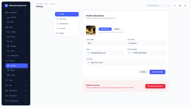 Material Dashboard 3 PRO React