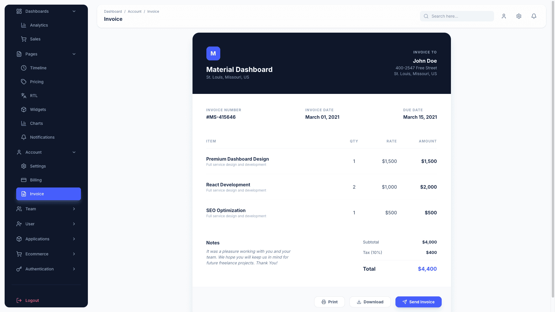 Material Dashboard 3 PRO React