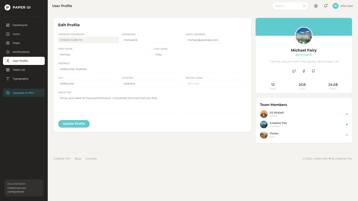 Paper Dashboard React