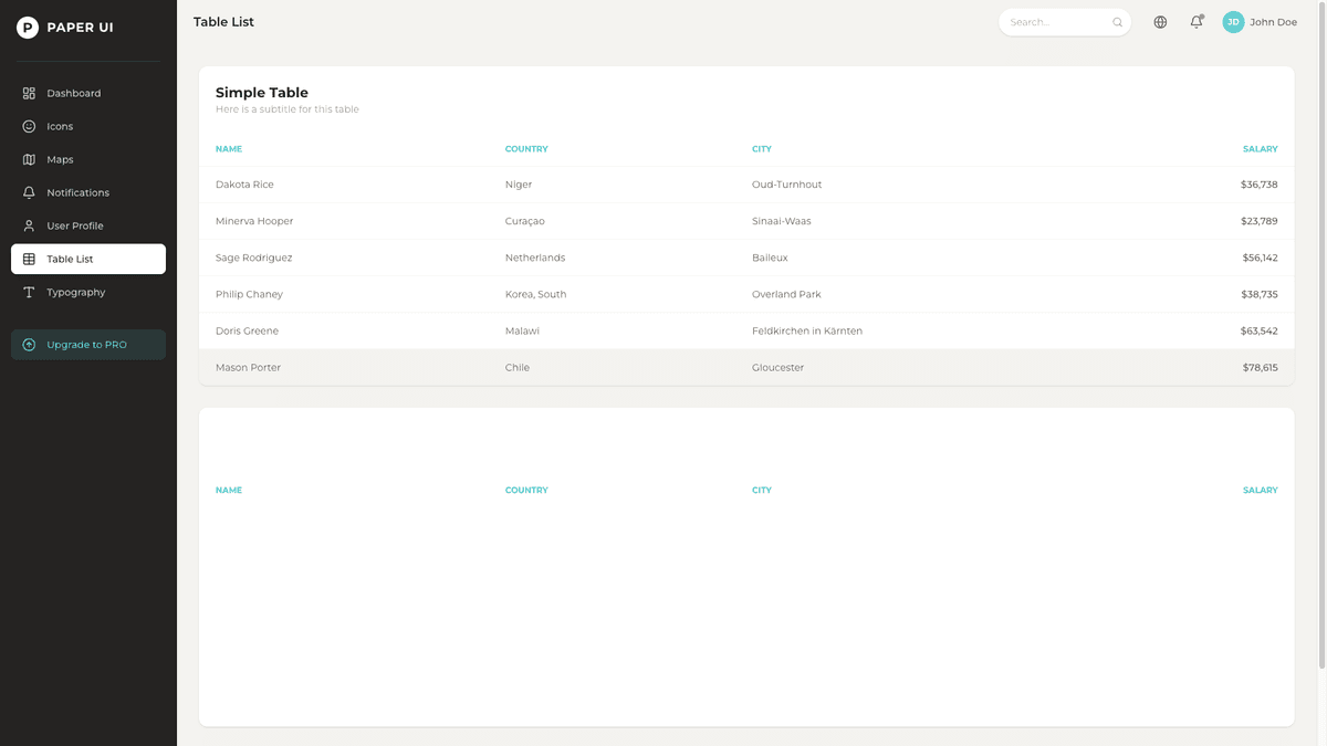 Paper Dashboard React