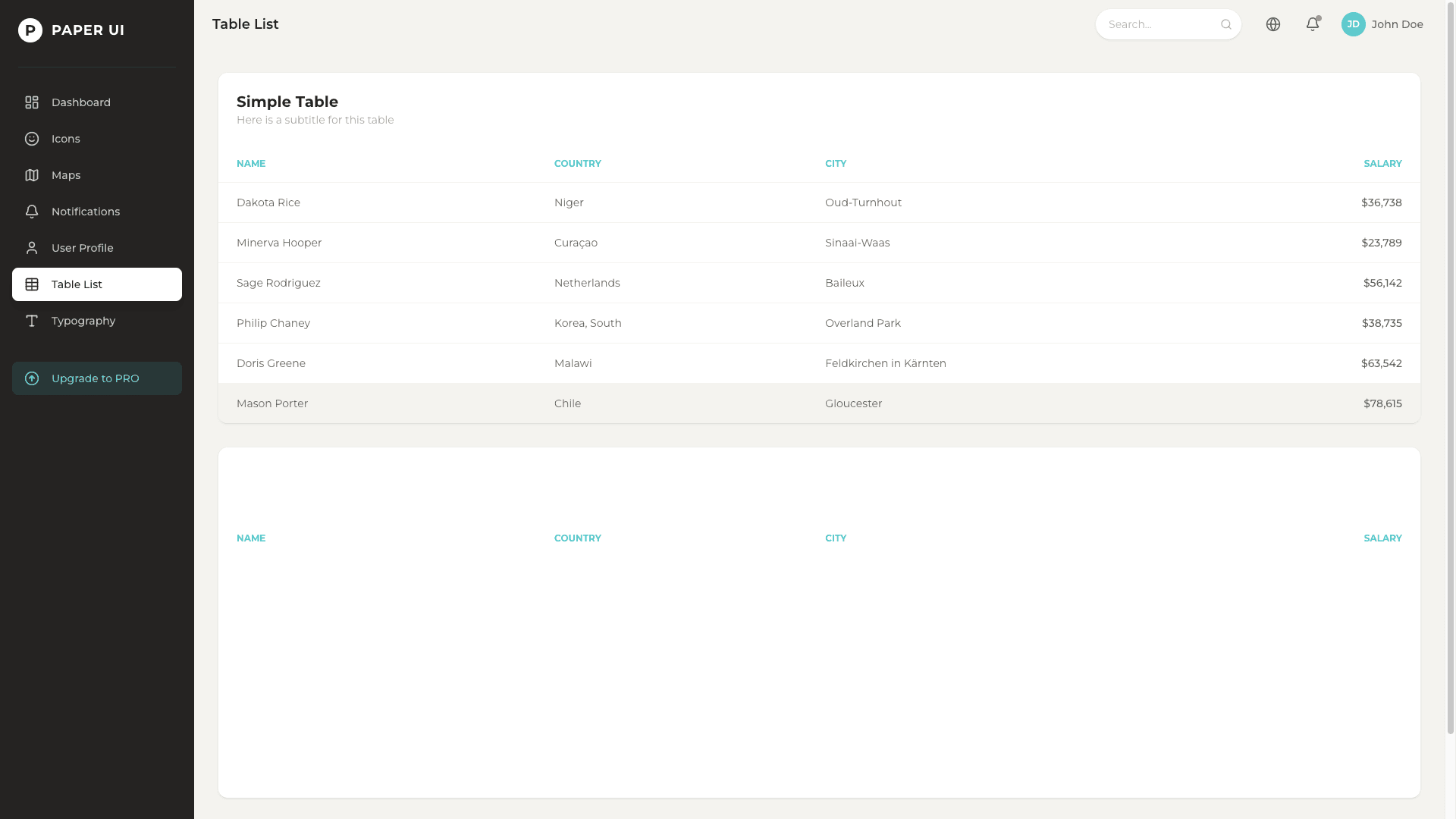 Paper Dashboard React