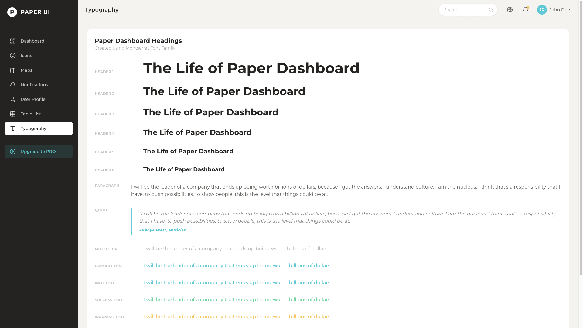 Paper Dashboard React