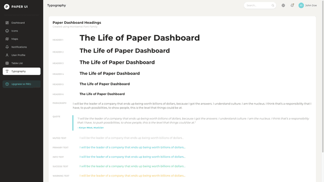 Paper Dashboard React