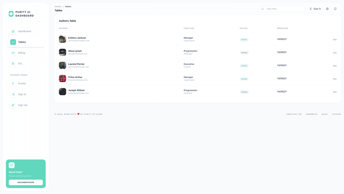 Purity UI Dashboard PRO