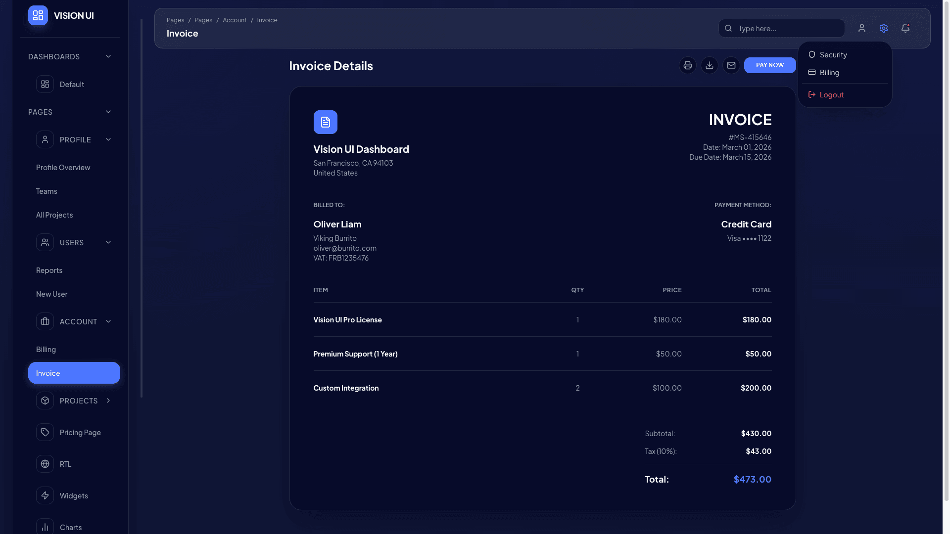 Vision UI Dashboard PRO Chakra