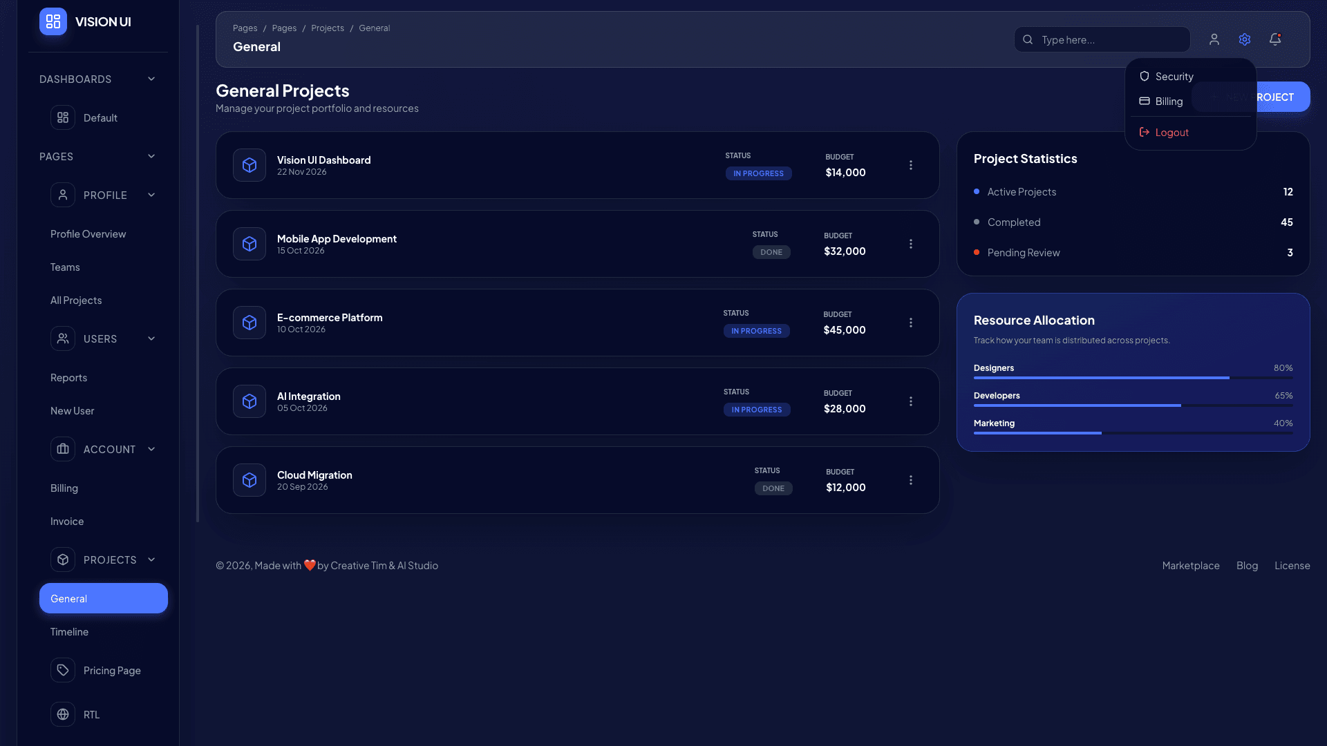 Vision UI Dashboard PRO Chakra
